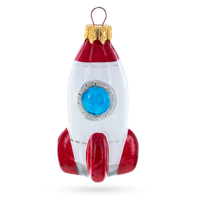 Space Rocket Glass Christmas Ornament in Multi color,  shape