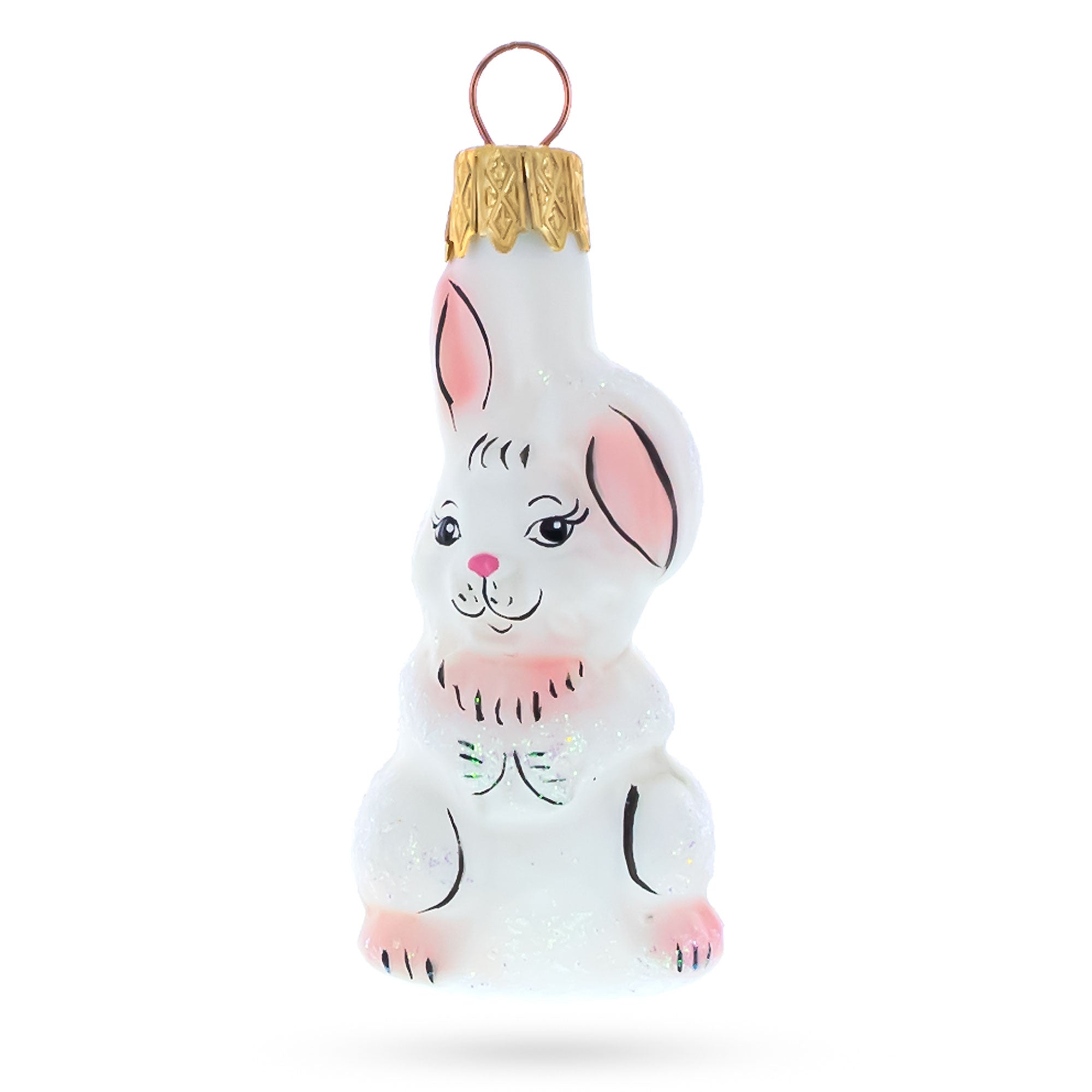 Whimsical White Rabbit with Pink Ears Glass Christmas Ornament in White color Figurine