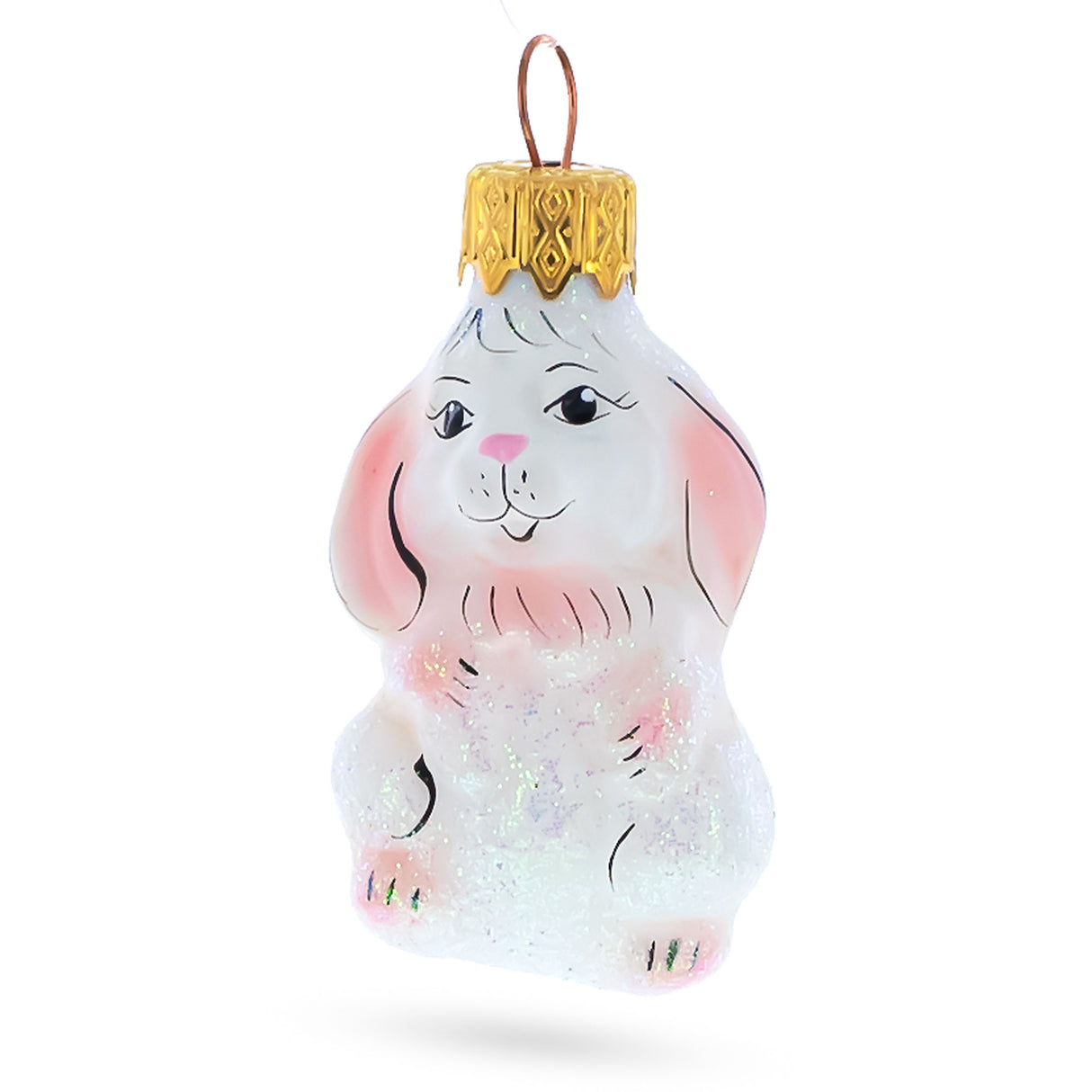 Sparkling White Bunny Glass Christmas Ornament in White color,  shape