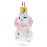 Glass Sparkling White Bunny Glass Christmas Ornament in White color