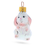Sparkling White Bunny Mini Glass Christmas Ornament in White color