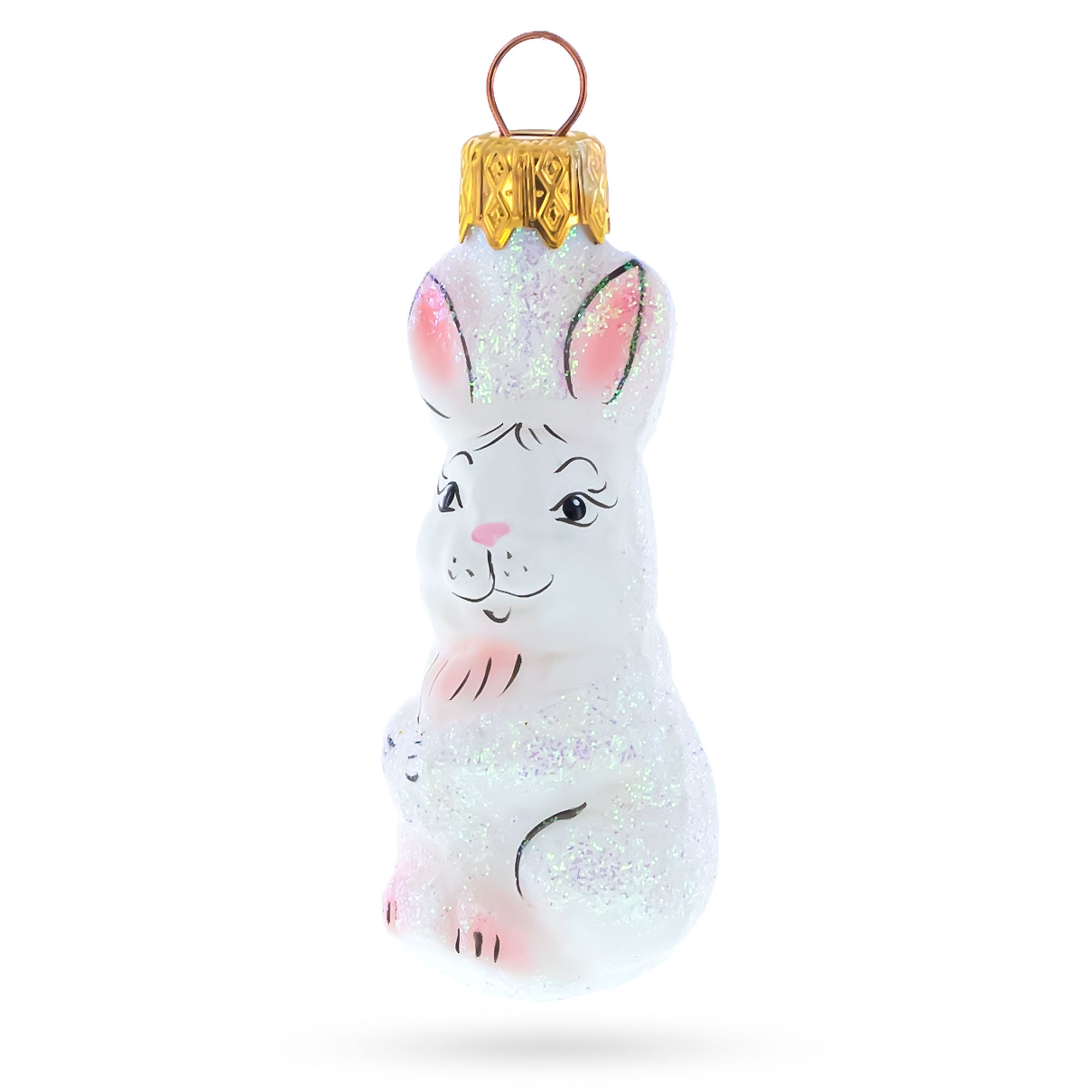 Glitter White Bunny Glass Christmas Ornament in White color Figurine