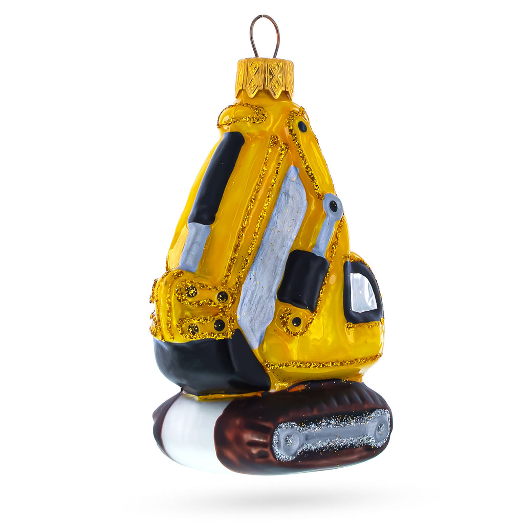 Excavator with Tracked Base Glass Christmas Ornament in Yellow color Figurine