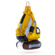 Yellow Excavator Glass Christmas Ornament in Yellow color