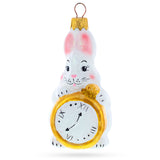 Glass Bunny with Pocket Watch Glass Christmas Ornament in White color
