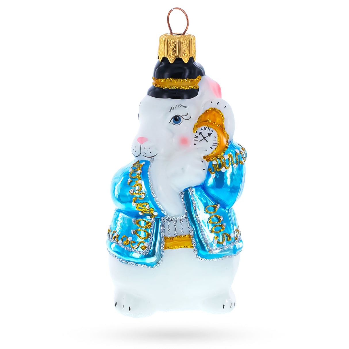The White Rabbit Holding Watch Glass Christmas Ornament in Multi color,  shape