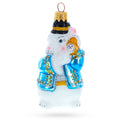 Rabbit with Blue Winter Coat and Gold Watch Glass Christmas Ornament in White color Figurine
