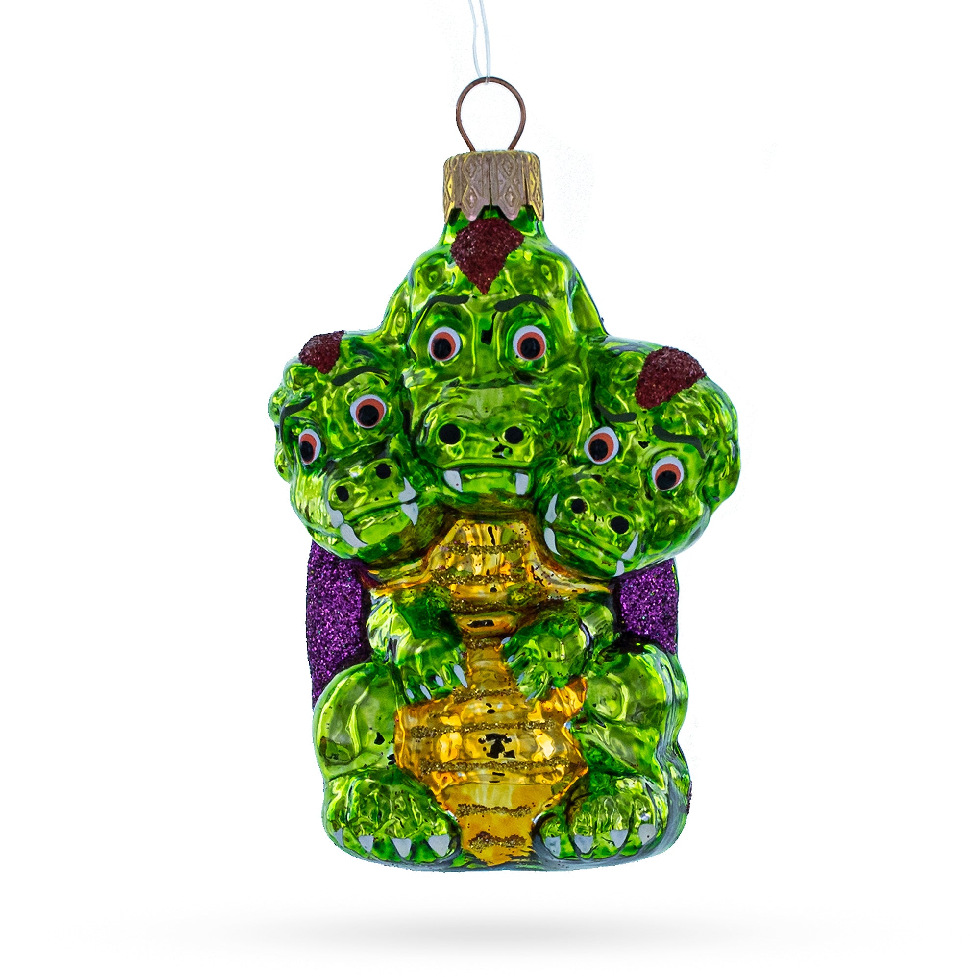 Mythical Multi Head Dragon Folk Tale Character Glass Christmas Ornament in Green color Figurine
