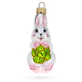 Bunny with Cabbage Glass Christmas Ornament in White color Figurine