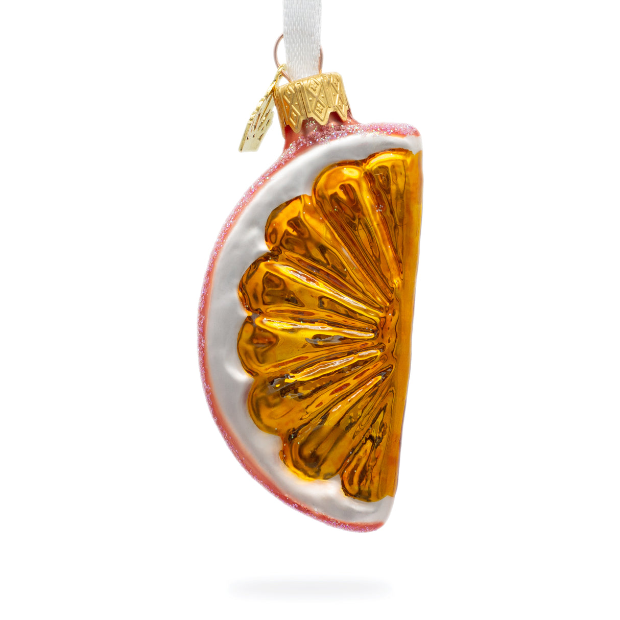 Orange Slice Glass Christmas Ornament in Multi color,  shape