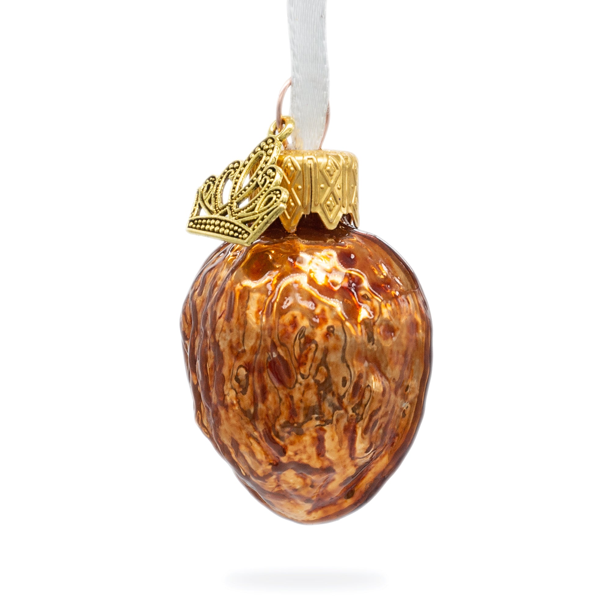Realistic Walnut with Textured Shell Glass Christmas Ornament in Brown color Figurine