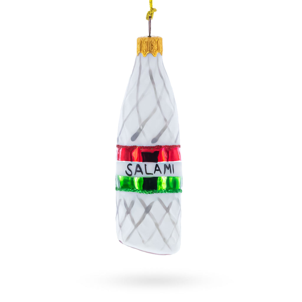 Deli Style Salami Sausage Glass Christmas Ornament in White color Figurine