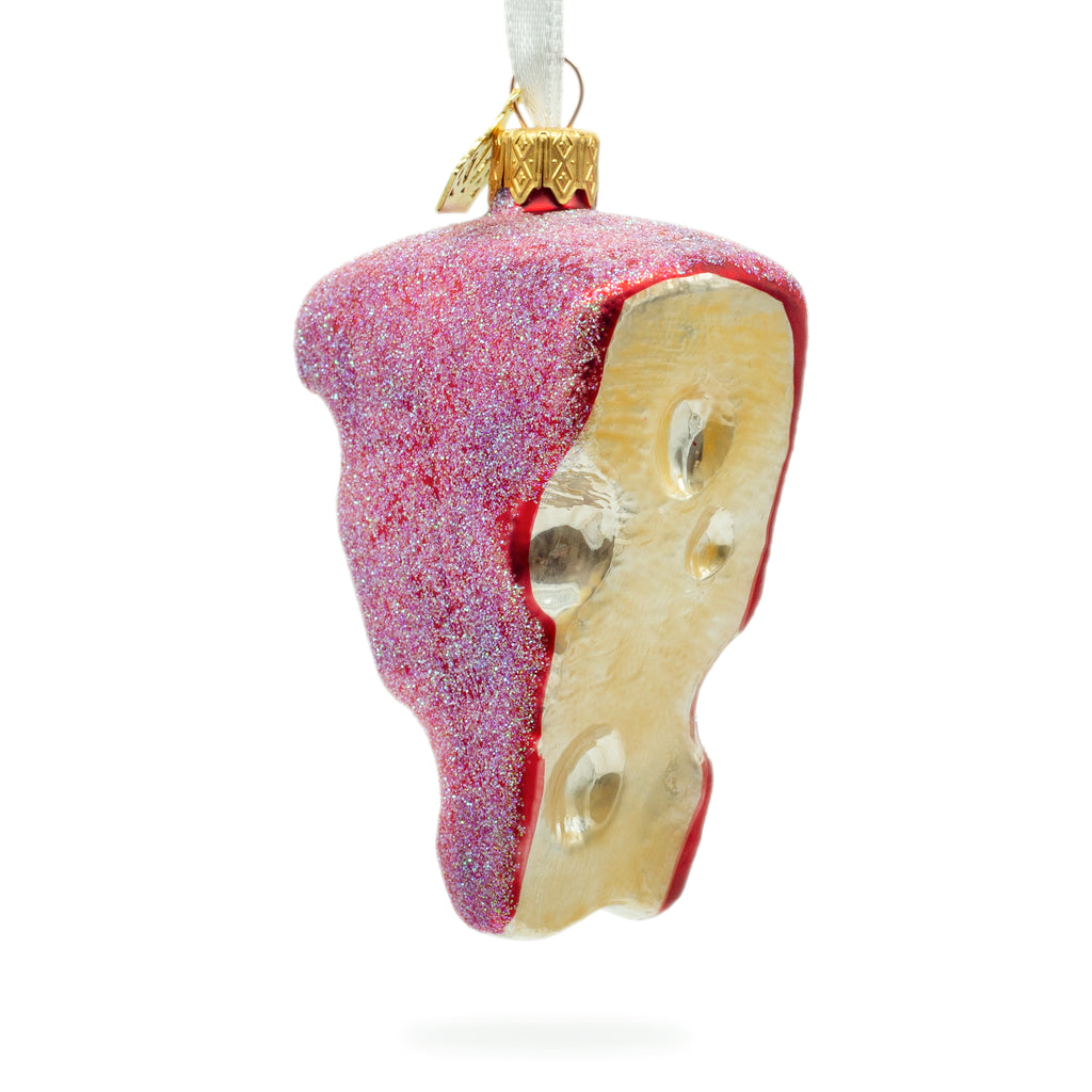 Swiss Cheese Wedge with Hole Details Glass Christmas Ornament in Red color Figurine
