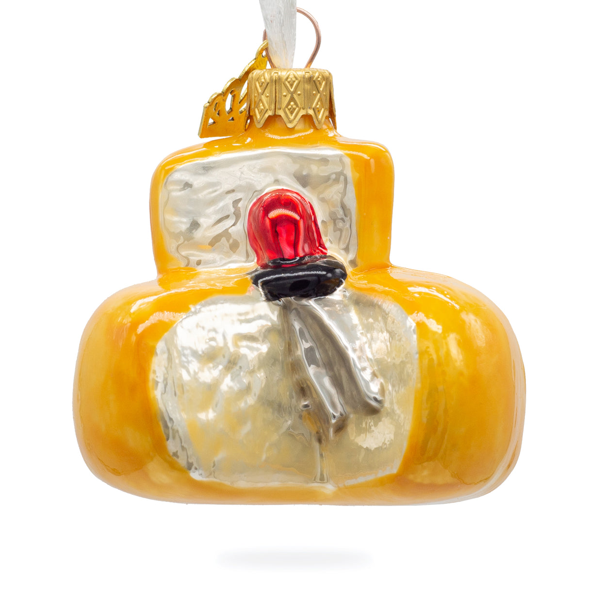 Cheese Head Glass Christmas Ornament in Yellow color,  shape