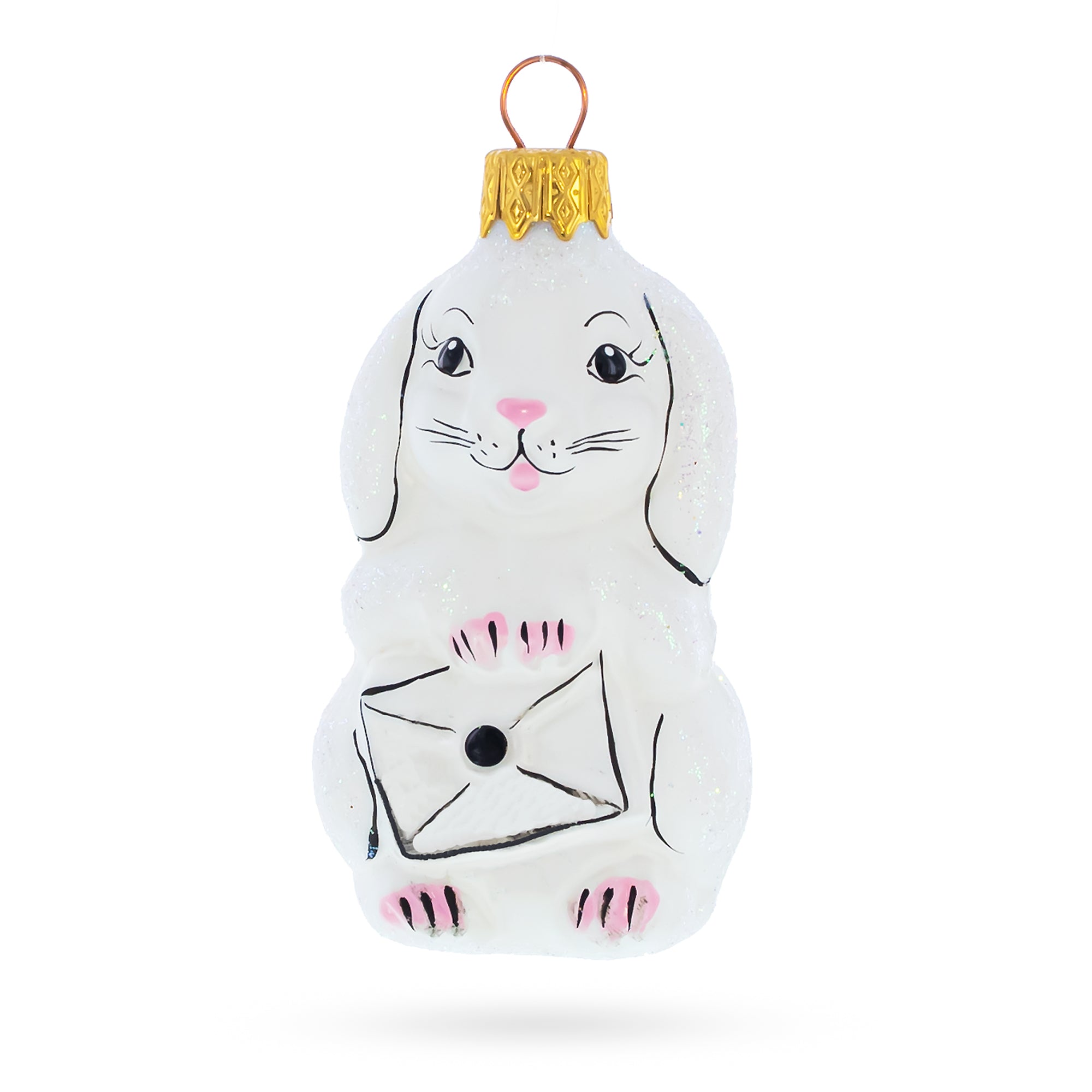Whimsical Bunny Messenger with Envelope Glass Ornaments in White color Figurine