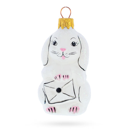 Bunny with Letter Glass Ornaments in White color