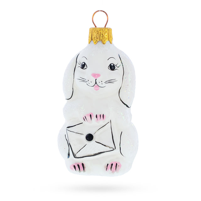 Bunny with Letter Glass Ornaments in White color