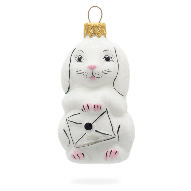 Bunny with Letter Glass Ornaments in White color,  shape