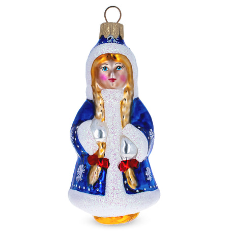 Snegurochka the Snow Maiden Glass Christmas Ornament in Blue color,  shape