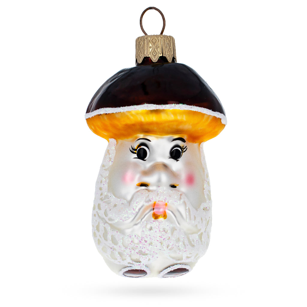 Wise Grandpa Mushroom Glass Christmas Ornament in Silver color Figurine