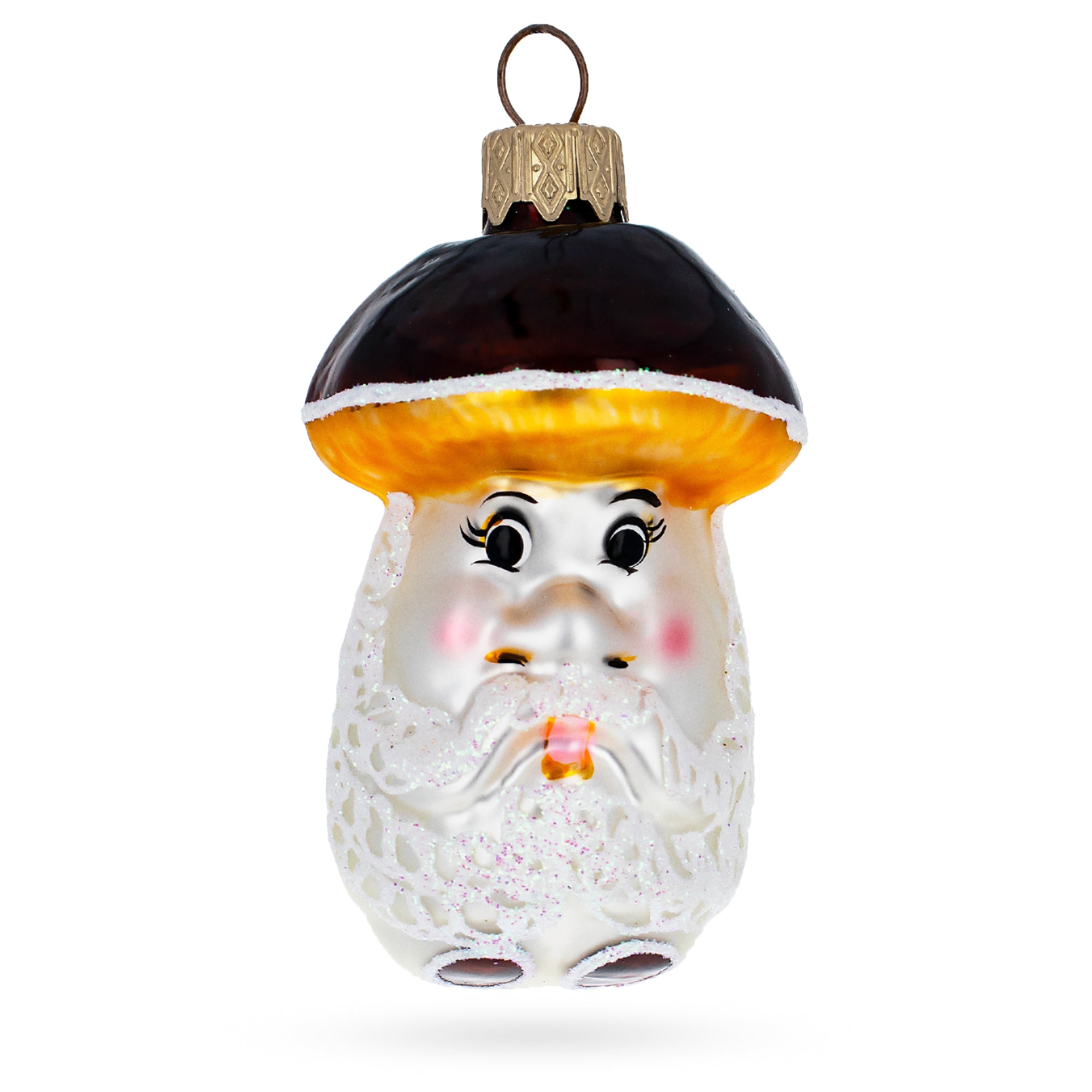 Wise Grandpa Mushroom Glass Christmas Ornament in Silver color Figurine