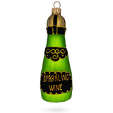 Glass Bottle of Sparkling Wine Champagne Glass Christmas Ornament in Green color