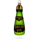 Bottle of Sparkling Wine Champagne Glass Christmas Ornament in Green color