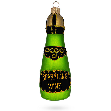 Bottle of Sparkling Wine Champagne Glass Christmas Ornament in Green color