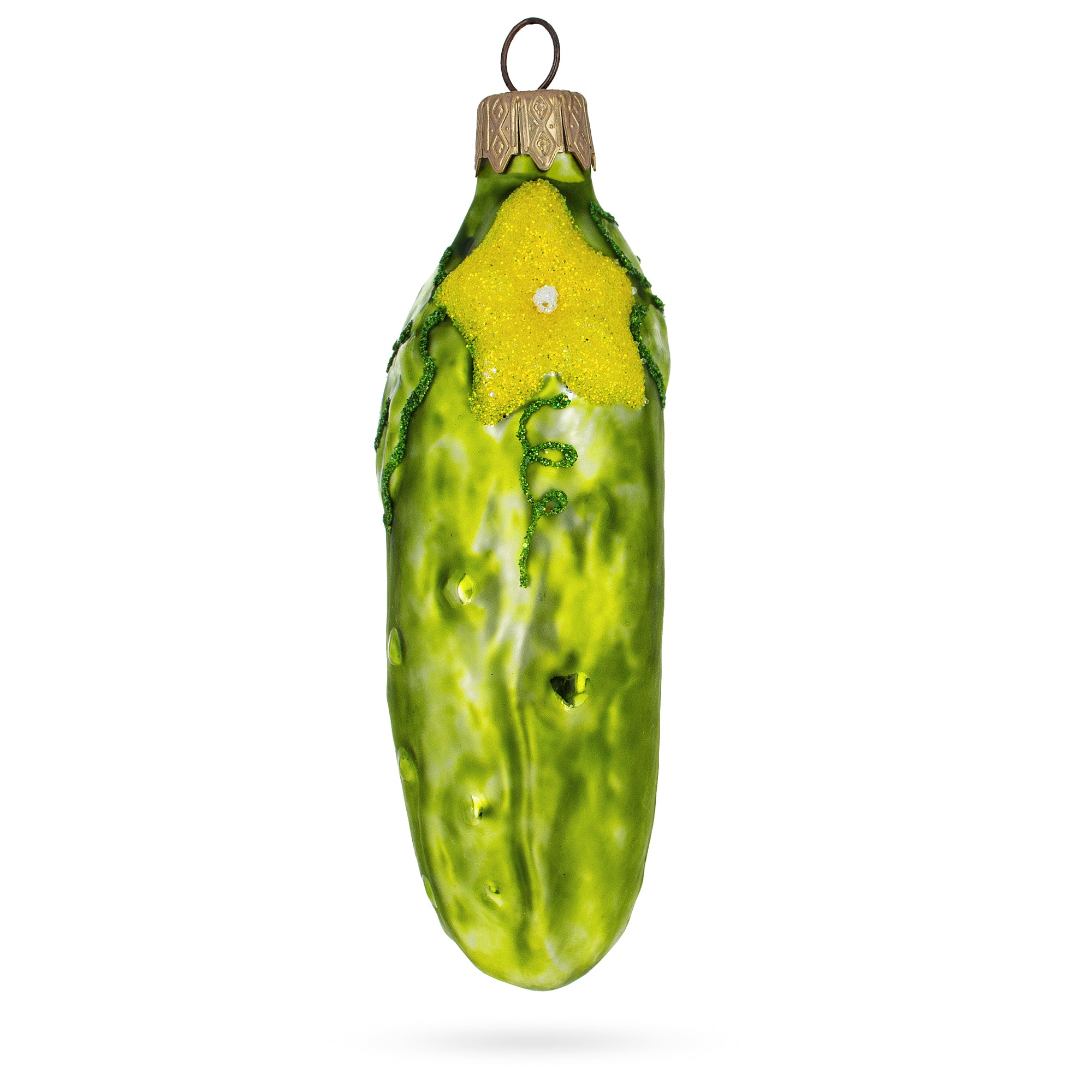Cucumber with Vine and Star Blossom Glass Christmas Ornament in Green color Figurine