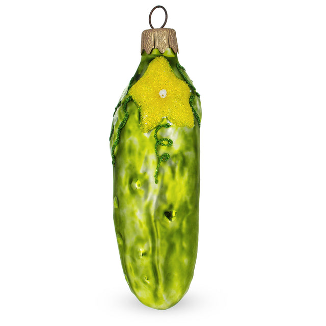 Cucumber with Vine Glass Christmas Ornament in Green color,  shape