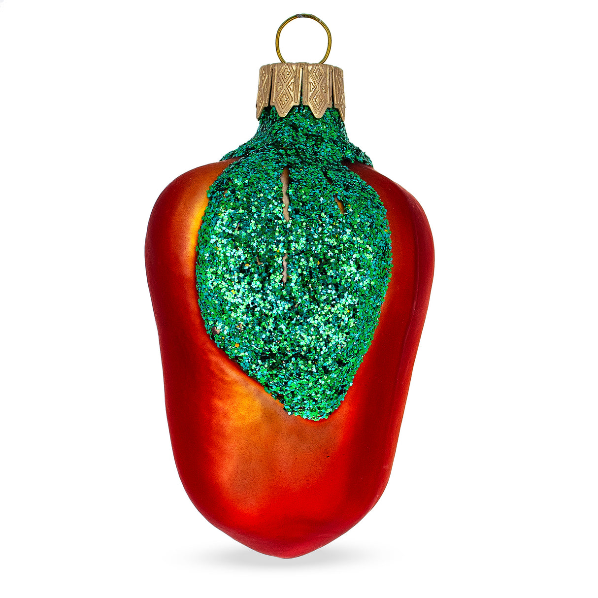 Glittered Red Pepper Glass Christmas Ornament in Red color,  shape