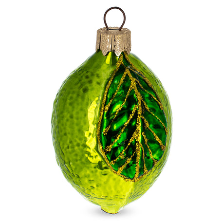 Glass Lime with Shiny Leaf Glass Christmas Ornament in Green color Oval