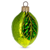 Lime with Shiny Leaf Glass Christmas Ornament in Green color Oval