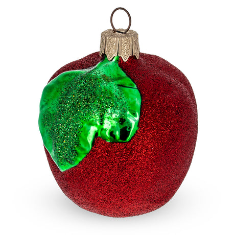 Glass Glittered Red Apple Glass Christmas Ornament in Red color Round