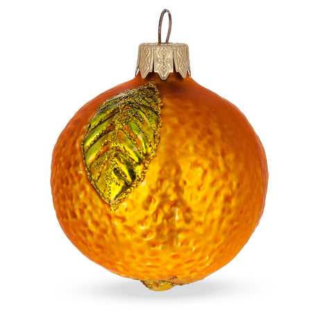 Glass Orange with Shiny Leaf Glass Christmas Ornament in Orange color Round