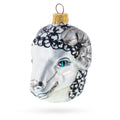 Ram Head with Blue Eyes Glass Christmas Ornament in Silver color Figurine