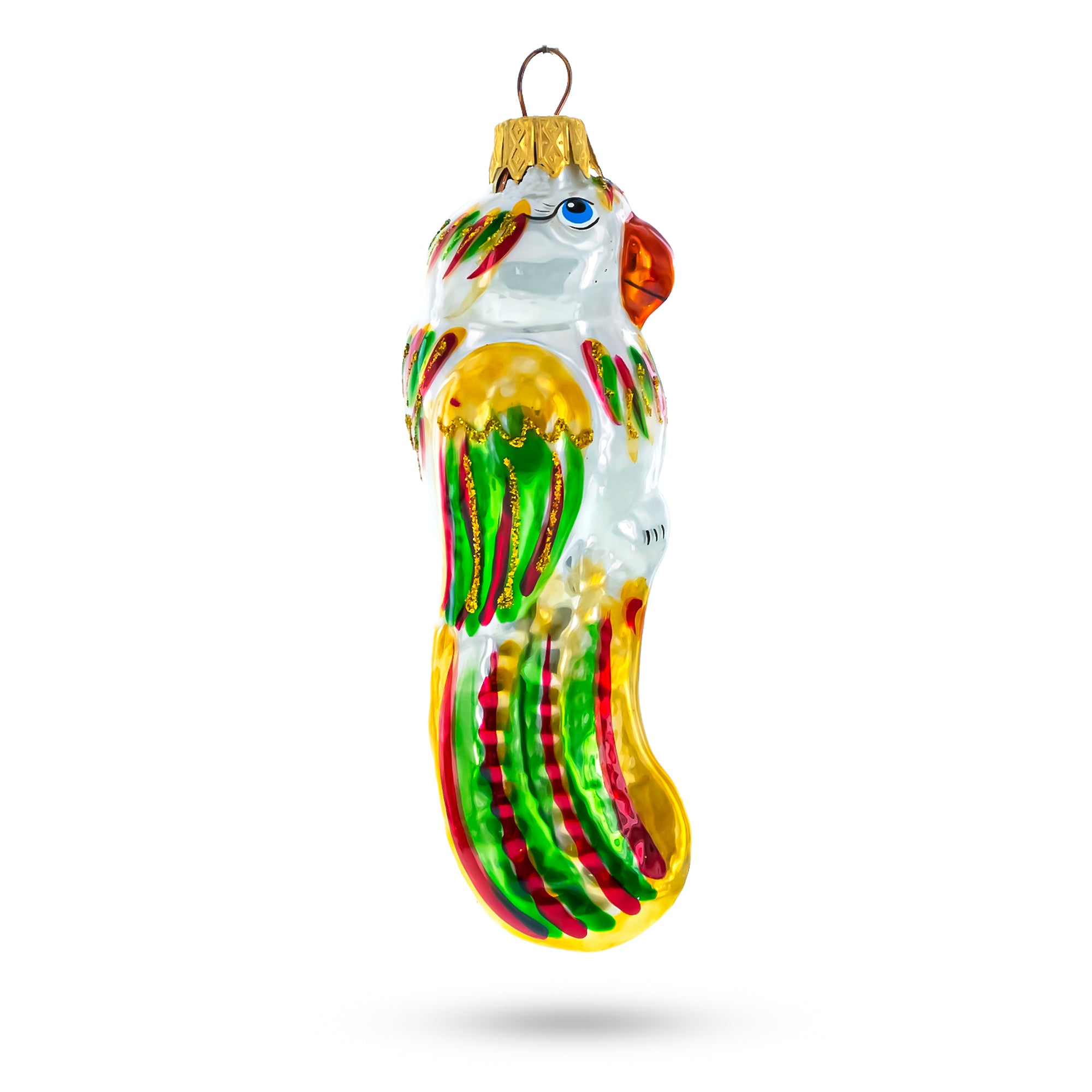 Rainbow-Tailed Parrot Glass Christmas Ornament in Multi color Figurine