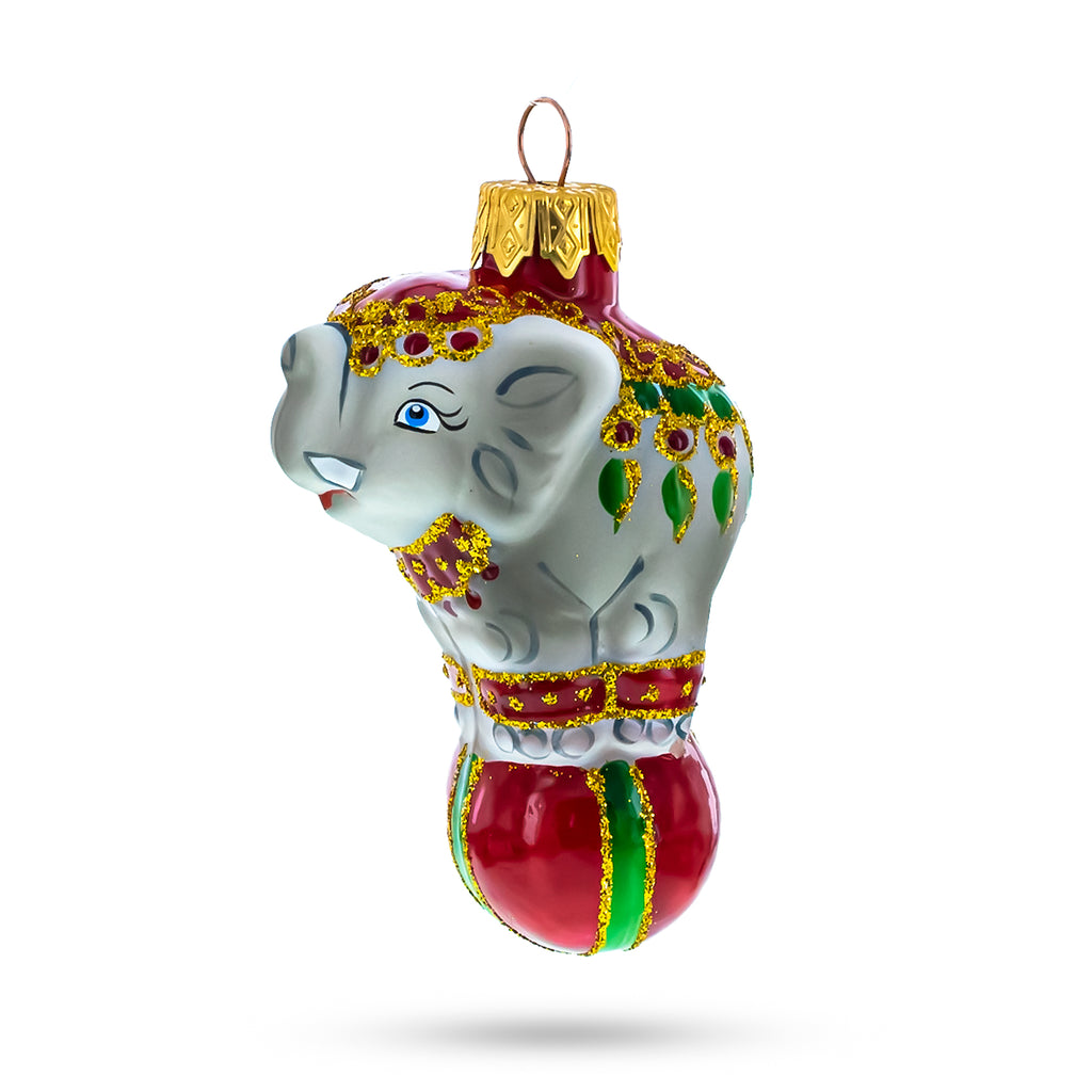Circus Elephant on the Ball Glass Ornaments in Grey color Figurine
