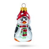 Adorable Penguin with Scarf and Hat Glass Christmas Ornament in Multi color,  shape