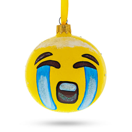Loudly Crying: Facial Expressions Blown Glass Ball Christmas Ornament 3.25 Inches in Yellow color, Round shape