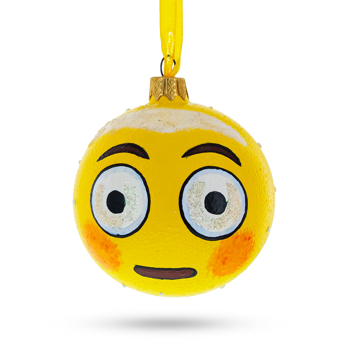 Expressive Eye Roll: Rolling Eyes Facial Expressions Blown Glass Ball Christmas Ornament 3.25 Inches in Yellow color, Round shape