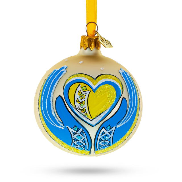 Ukraine in my Heart Glass Ball Christmas Ornament 3.25 Inches in Multi color, Round shape