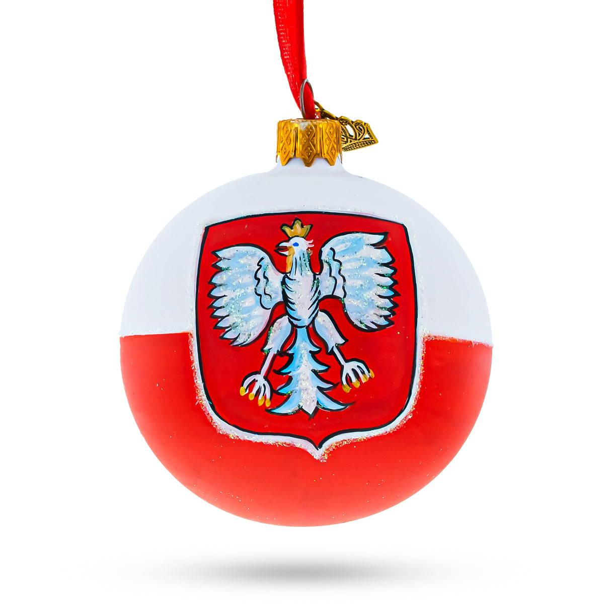 Proudly Polish: Coat of Arms Blown Glass Ball Christmas Ornament 3.25 Inches in Multi color, Round shape