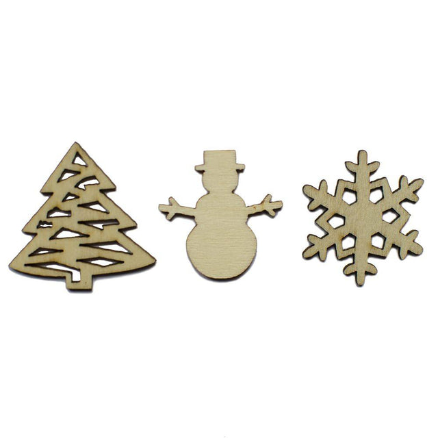 Set of 3 Miniature Christmas Unfinished Wooden Shapes Craft Cutouts in Beige color,  shape