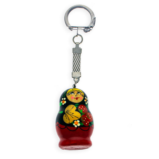 Strawberry Nesting Doll Wooden Key Chains 4 Inches in Multi color,  shape