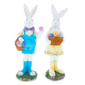 Set of 2 Resin Spring Bunnies With Eggs Figurine Centerpiece Display 12 Inches Tall in Multi color