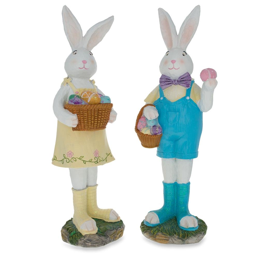 Two Bunnies with Easter Eggs Figurines 12 Inches in Multi color,  shape