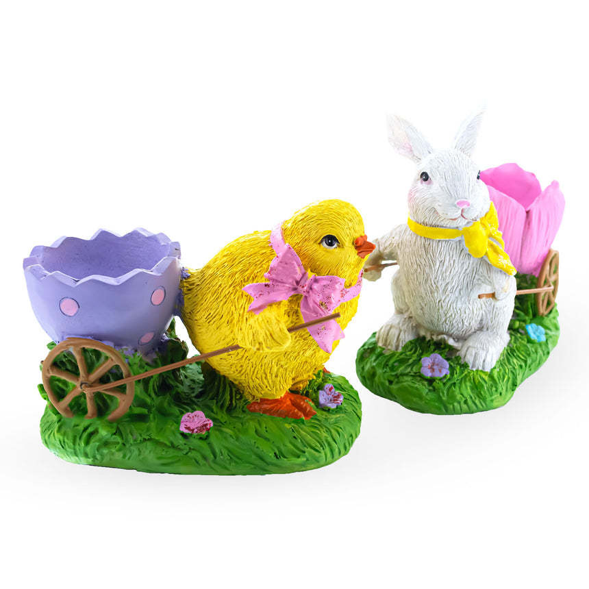 Springtime Symphony Hand-Painted Egg Holder Figurines 5 Inches , dimensions in inches: 5.1 x 5 x 7.64