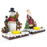 Set of 2 Santa and Snowman Candle Holders 6 Inches , dimensions in inches: 6 x 12.35 x 7.87