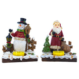 Set of 2 Santa and Snowman Candle Holders 6 Inches in Red color,  shape